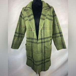 One World Boho Moss Green Plaid Open Front Jacket Coat